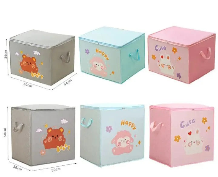 Foldable Clothes Storage Box – Large Cartoon Print Wardrobe Organizer Bag with Zipper & Clear Window | Quilt, Blanket & Clothing Storage Bin for Home
