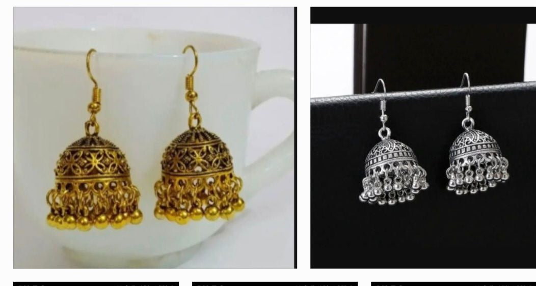 Oxidized Silver Jhumki Earrings – Traditional Afghani Jhumka Dangle Earrings for Women | Ethnic Boho Jewelry for Eid, Weddings & Mehndi