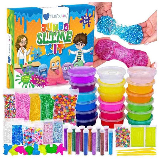 Jumbo Slime Kit for Kids – DIY Fluffy & Glitter Slime Making Set with 24 Colors, Foam Beads, Sequins & Charms | Fun Sensory Activity Toy