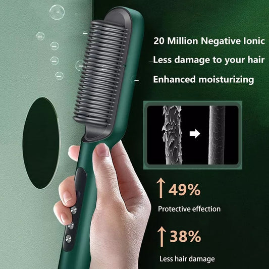 Hair Straightening Brush – 5 Heat Settings, Anti-Scald Electric Hair Straightener Comb – Fast & Frizz-Free Ceramic Hair Straightening Brush | 5 Intensity Levels