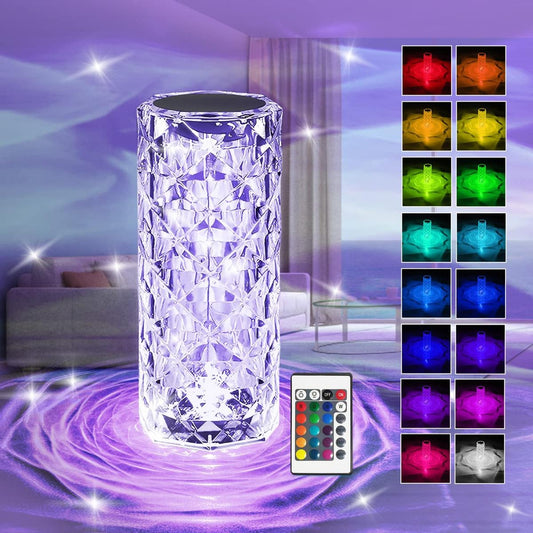 Crystal Diamond LED Table Lamp – 16 Color RGB Rose Night Light with Remote Control | Touch Sensor Ambiance Lamp for Bedroom & Home Decor