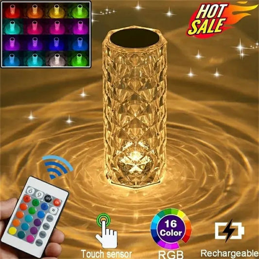 Crystal Diamond LED Table Lamp – 16 Color RGB Rose Night Light with Remote Control | Touch Sensor Ambiance Lamp for Bedroom & Home Decor