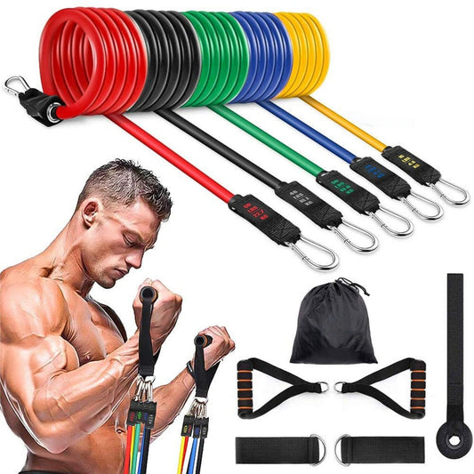 Resistance Bands Set 11 Pieces – Exercise Bands with Handles, Ankle Straps, Door Anchor & Carrying Bag | Home Gym Workout Kit for Full Body Training