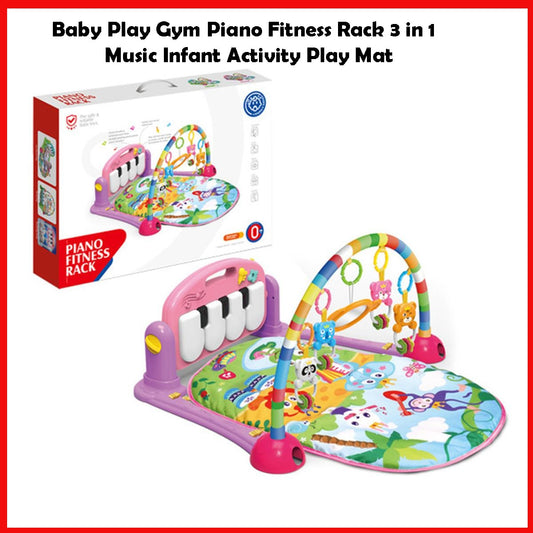 Baby Play Gym Piano Fitness Rack 3-in-1 Activity Mat Musical Baby Gym Mat with Kick Piano for Infants 0+ 3-in-1 Baby Activity Play Mat with Piano & Toys