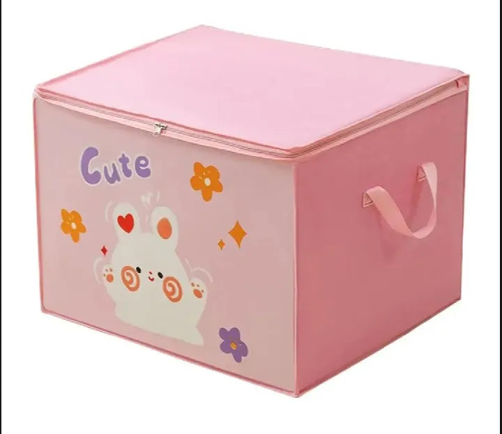 Foldable Clothes Storage Box – Large Cartoon Print Wardrobe Organizer Bag with Zipper & Clear Window | Quilt, Blanket & Clothing Storage Bin for Home