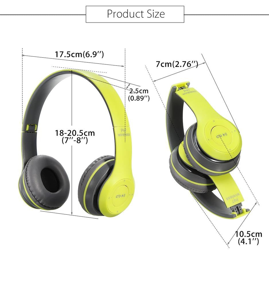 P47 Wireless Bluetooth Headphones – Foldable Stereo Headset with Mic & SD Card Slot