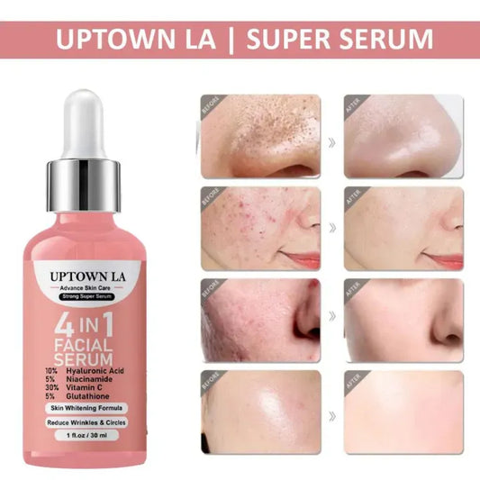4-in-1 Facial Serum with Vitamin C, Hyaluronic Acid, Niacinamide & Glutathione – Brightening & Anti-Aging Face Serum for Glowing Skin