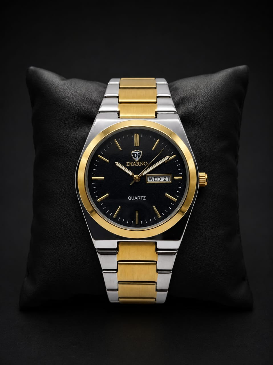 D'Arno Men's Two-Tone Gold & Silver Quartz Watch Men's Quartz Watch – Gold Silver Steel with Day-Date D'Arno Classic Quartz Watch for Men – Black Dial