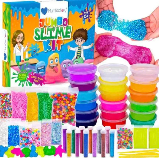 Jumbo Slime Kit for Kids – DIY Fluffy & Glitter Slime Making Set with 24 Colors, Foam Beads, Sequins & Charms | Fun Sensory Activity Toy