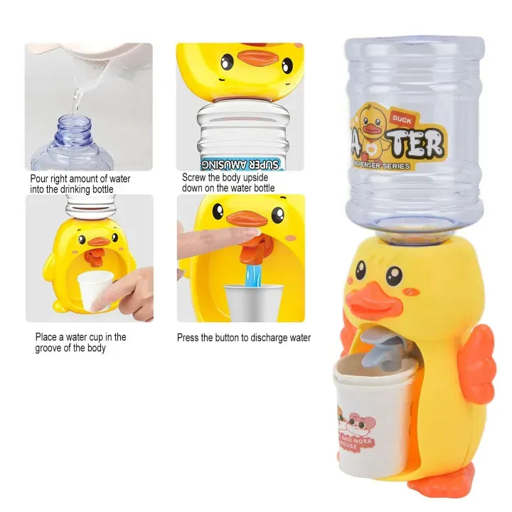 Cute Duck Mini Water Dispenser for Kids – Mini Drinking Fountain Toy with Cup (Yellow)