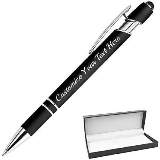 Personalized Engraved Pen with Custom Name/Text – Elegant Black Metal Pen with Stylus Tip & Gift Box | Perfect Gift for Him, Her, Boss & Graduation