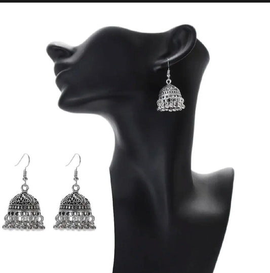 Oxidized Silver Jhumki Earrings – Traditional Afghani Jhumka Dangle Earrings for Women | Ethnic Boho Jewelry for Eid, Weddings & Mehndi