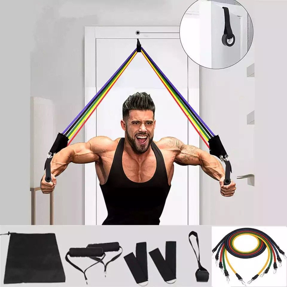 Resistance Bands Set 11pcs – Door Anchor Home Gym Kit Exercise Resistance Bands with Handles & Door Anchor Fitness Resistance Bands Set – Full Body Workout Kit