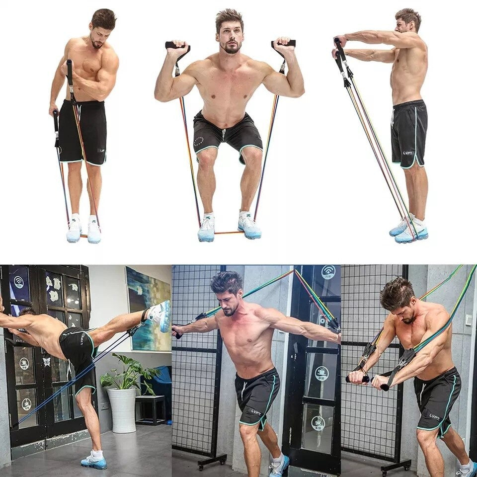 Resistance Bands Set 11pcs – Door Anchor Home Gym Kit Exercise Resistance Bands with Handles & Door Anchor Fitness Resistance Bands Set – Full Body Workout Kit