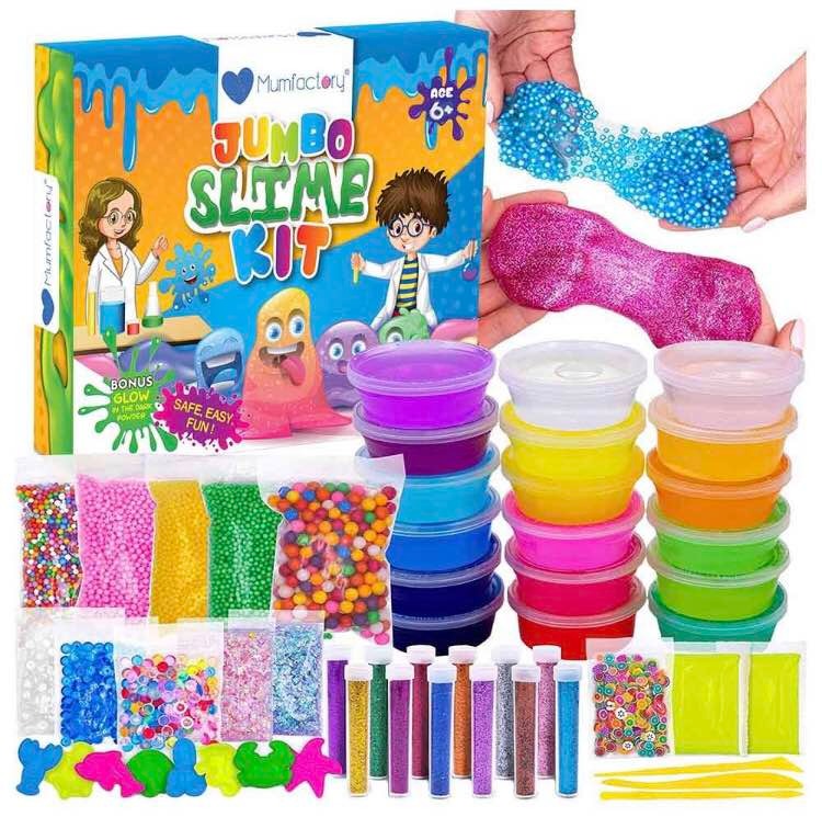 Jumbo Slime Kit for Kids – DIY Fluffy & Glitter Slime Making Set with 24 Colors, Foam Beads, Sequins & Charms | Fun Sensory Activity Toy