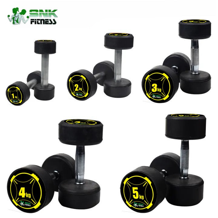 Rubber Coated Dumbbells (1kg to 5kg) – Round Hex Dumbbell Set for Home Gym & Fitness