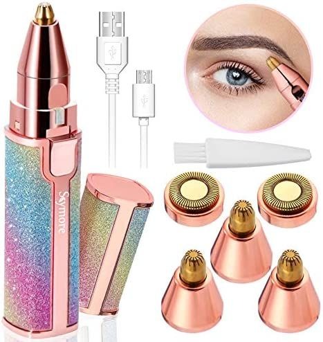 Painless Facial Hair Remover for Women – Rechargeable Eyebrow & Face Trimmer (Glitter Pink)