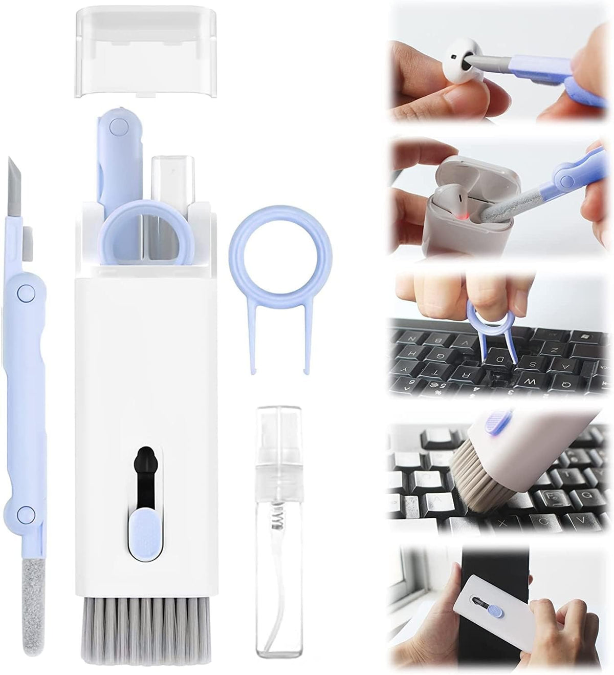 7-in-1 Electronics Cleaning Kit – Multi-Tool Keyboard, Earbuds & Laptop Cleaner Set with Brush, Cleaning Pen, Spray Bottle & Key Puller