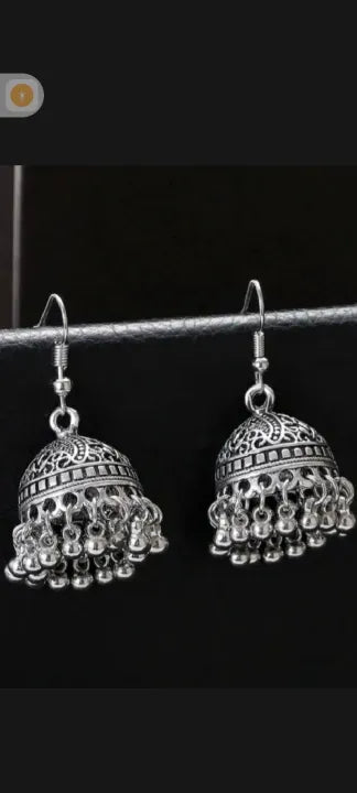 Oxidized Silver Jhumki Earrings – Traditional Afghani Jhumka Dangle Earrings for Women | Ethnic Boho Jewelry for Eid, Weddings & Mehndi