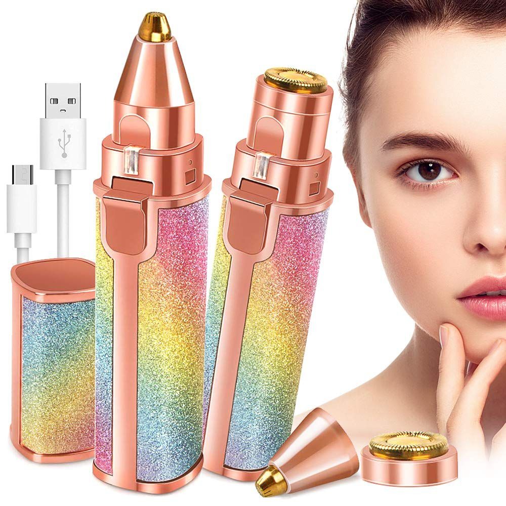 Painless Facial Hair Remover for Women – Rechargeable Eyebrow & Face Trimmer (Glitter Pink)
