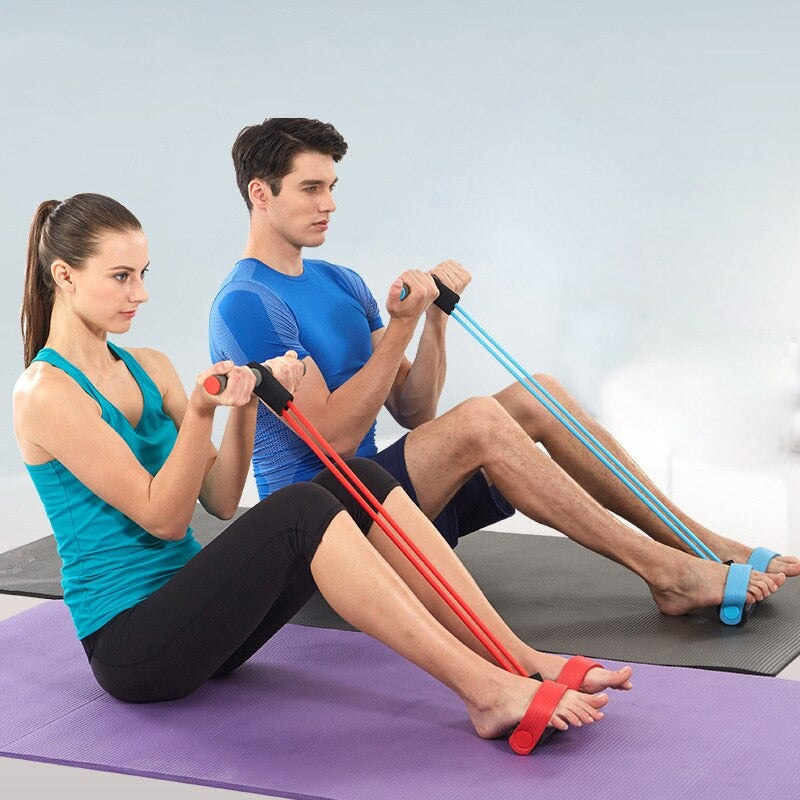 4-Tube Pedal Resistance Band – Sit-Up Pull Rope Exerciser for Abs, Arms & Legs