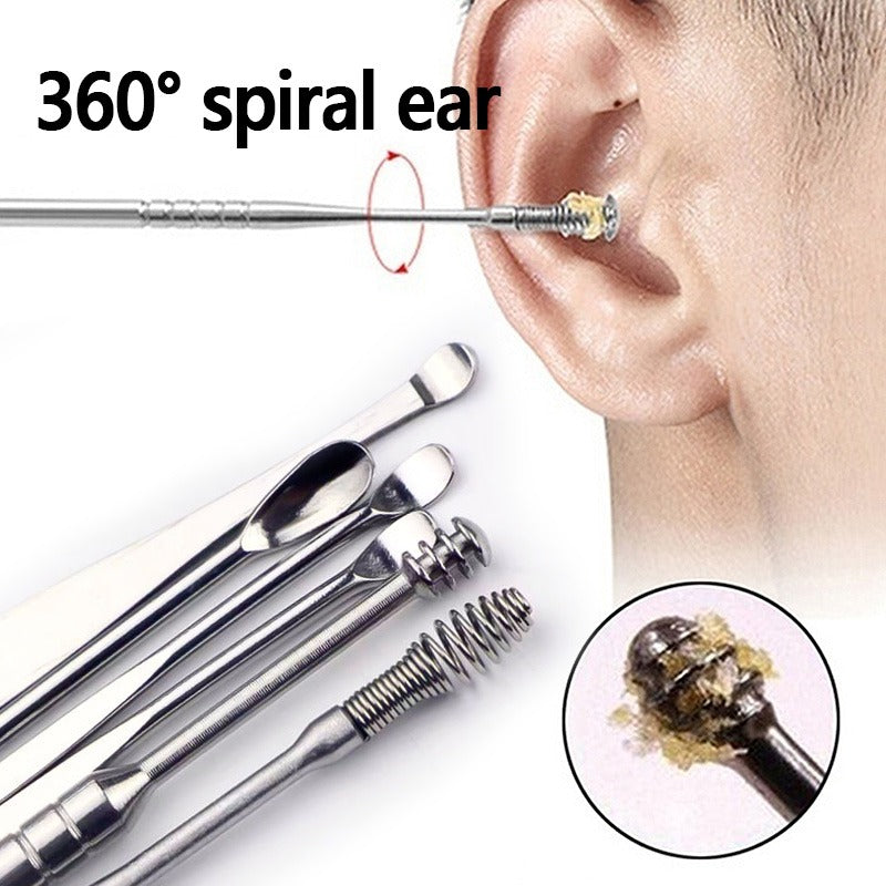 Stainless Steel Ear Wax Remover Tool Set – 360° Spiral Earwax Cleaner (6 Pcs)