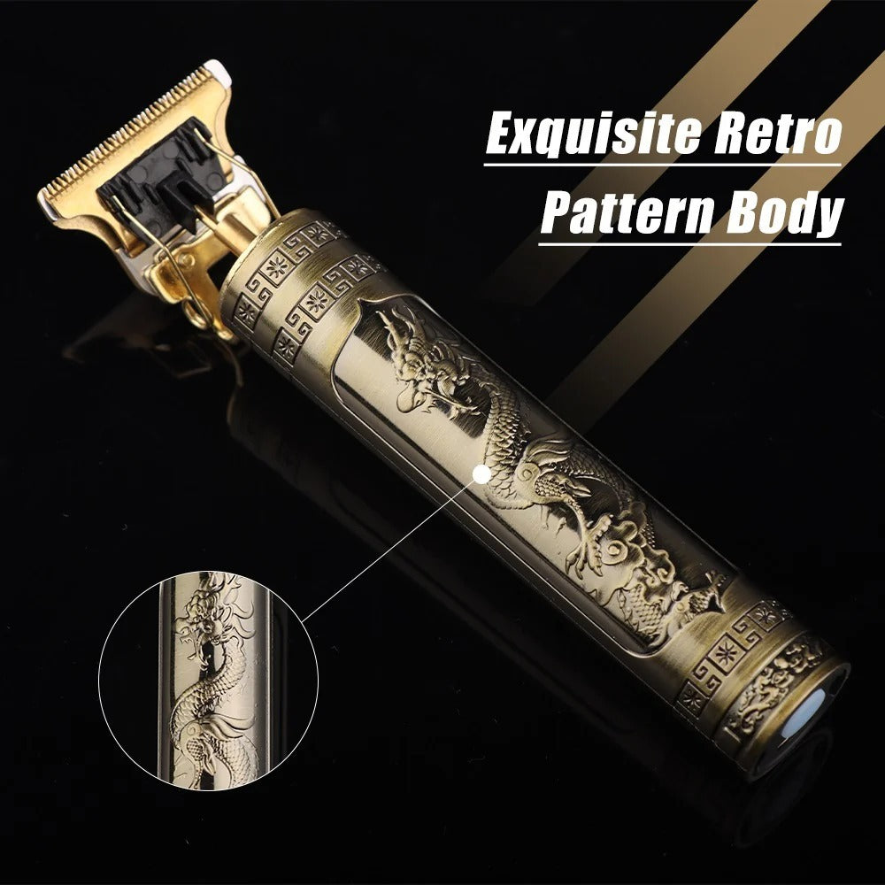 Vintage T9 Dragon Rechargeable Hair Trimmer – Gold Finish Beard & Hair Shaver for Men