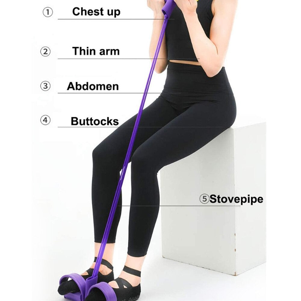 4-Tube Pedal Resistance Band – Sit-Up Pull Rope Exerciser for Abs, Arms & Legs