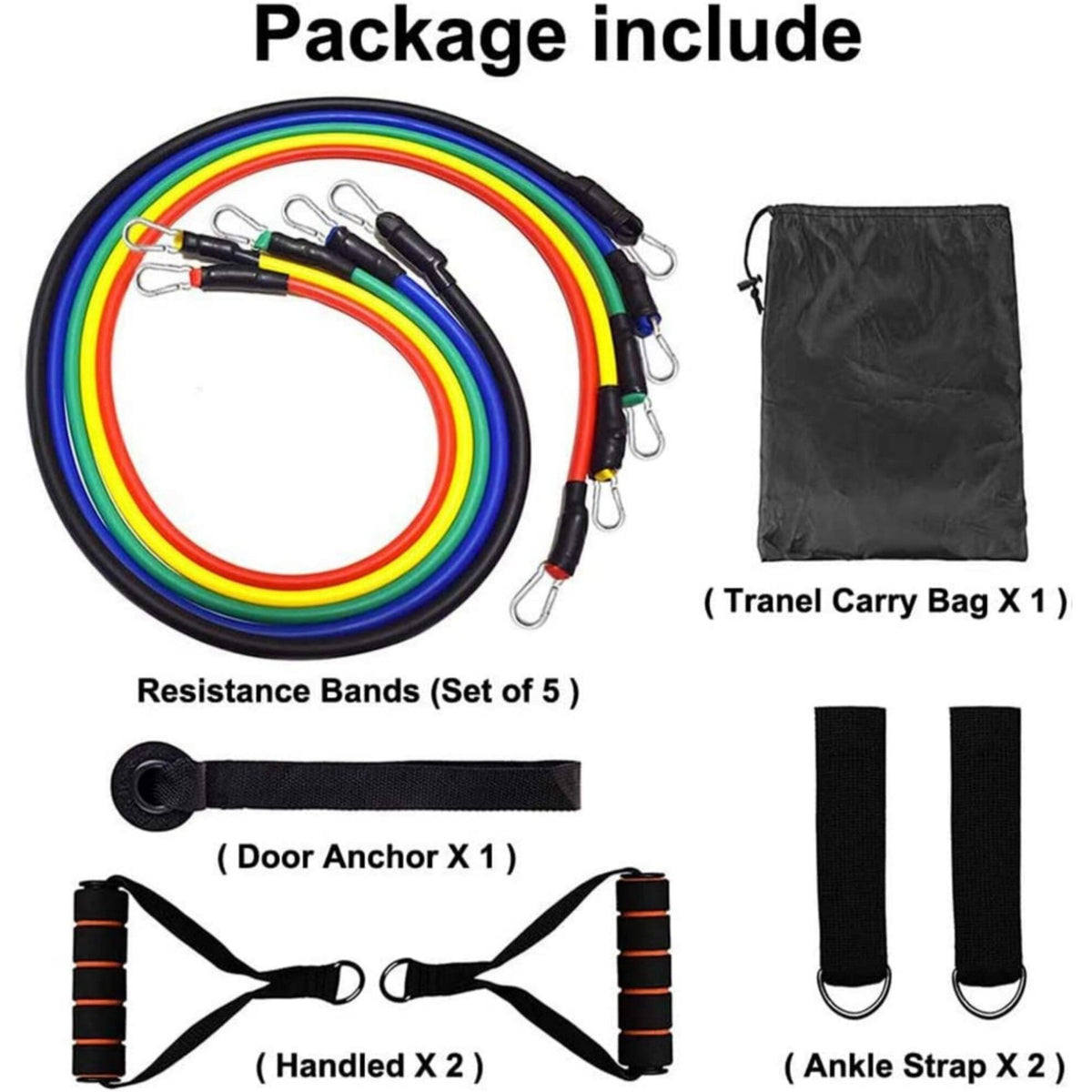 Resistance Bands Set 11 Pieces – Exercise Bands with Handles, Ankle Straps, Door Anchor & Carrying Bag | Home Gym Workout Kit for Full Body Training