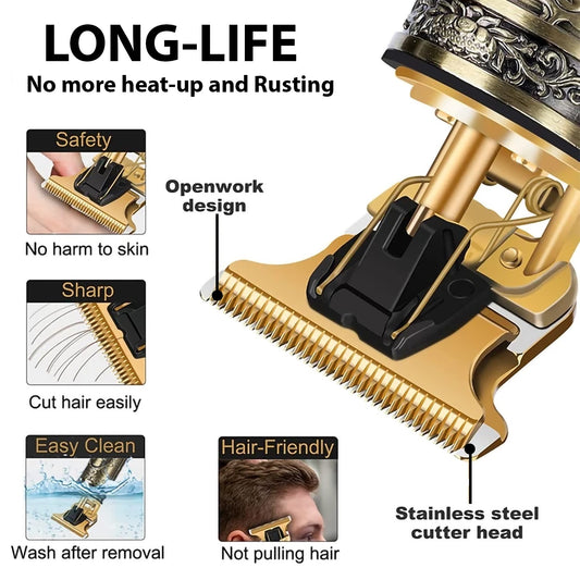 Vintage T9 Dragon Rechargeable Hair Trimmer – Gold Finish Beard & Hair Shaver for Men
