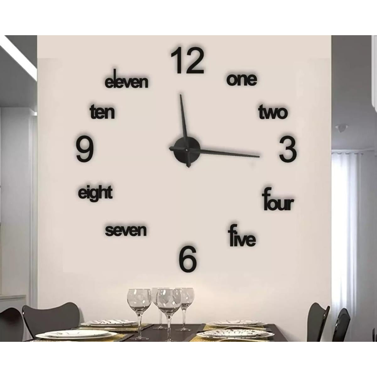 3D DIY Wall Clock – Modern Frameless Acrylic Number & Word Sticker Clock (Black)