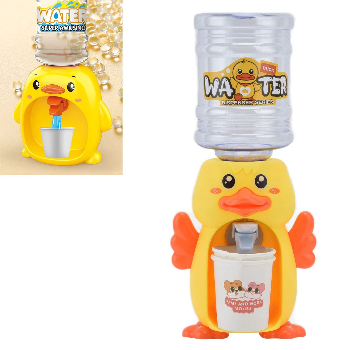 Cute Duck Mini Water Dispenser for Kids – Mini Drinking Fountain Toy with Cup (Yellow)