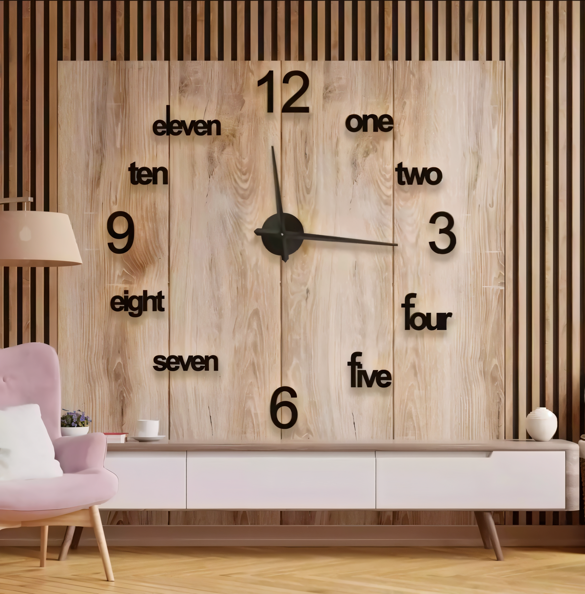 3D DIY Wall Clock – Modern Frameless Acrylic Number & Word Sticker Clock (Black)