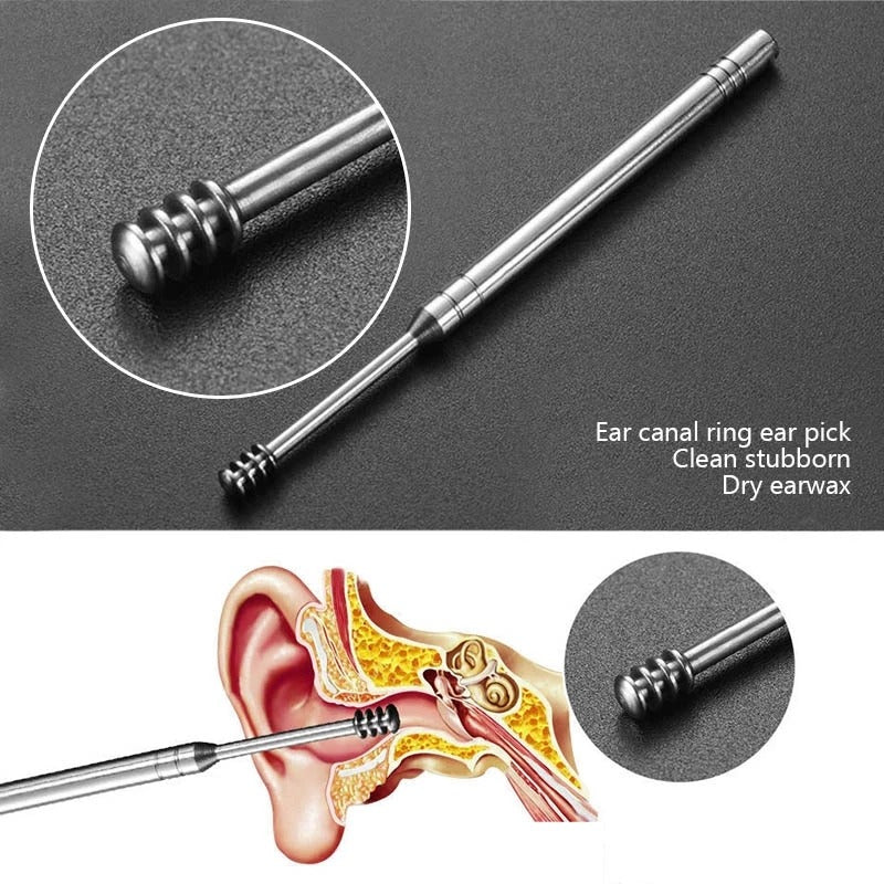 Stainless Steel Ear Wax Remover Tool Set – 360° Spiral Earwax Cleaner (6 Pcs)