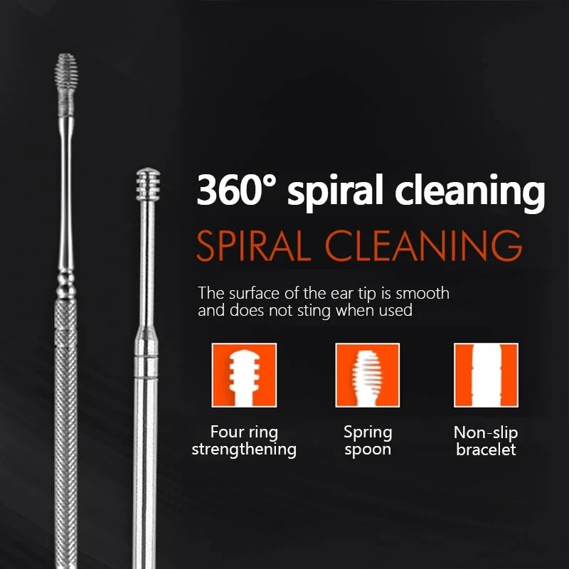 Stainless Steel Ear Wax Remover Tool Set – 360° Spiral Earwax Cleaner (6 Pcs)