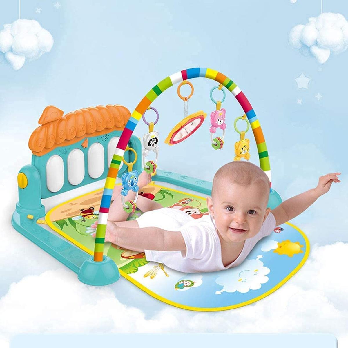 Baby Play Gym Piano Fitness Rack 3-in-1 Activity Mat Musical Baby Gym Mat with Kick Piano for Infants 0+ 3-in-1 Baby Activity Play Mat with Piano & Toys
