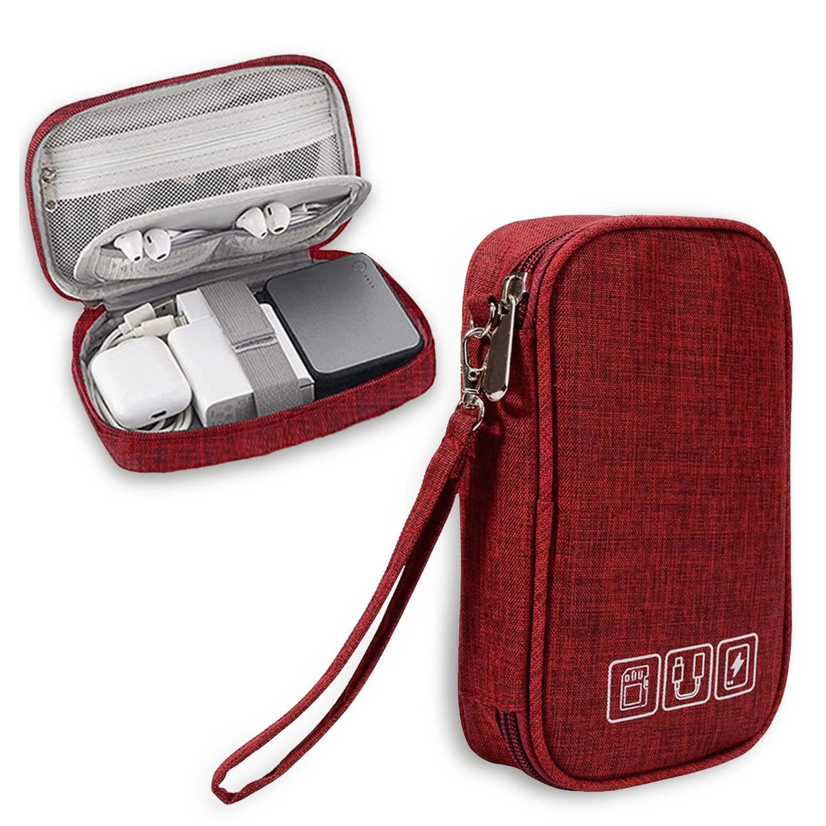 Electronics Travel Organizer Pouch – Waterproof Cable & Gadget Storage Bag with Wrist Strap | Portable Multi-Compartment Case for Charger, Power Bank & Accessories