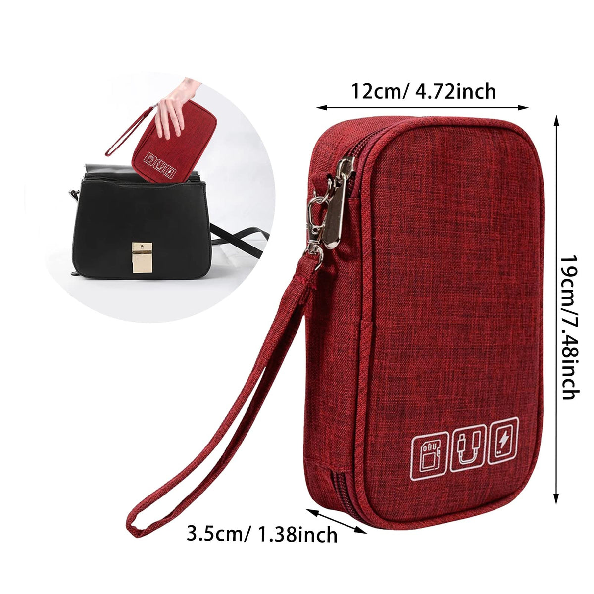 Electronics Travel Organizer Pouch – Waterproof Cable & Gadget Storage Bag with Wrist Strap | Portable Multi-Compartment Case for Charger, Power Bank & Accessories
