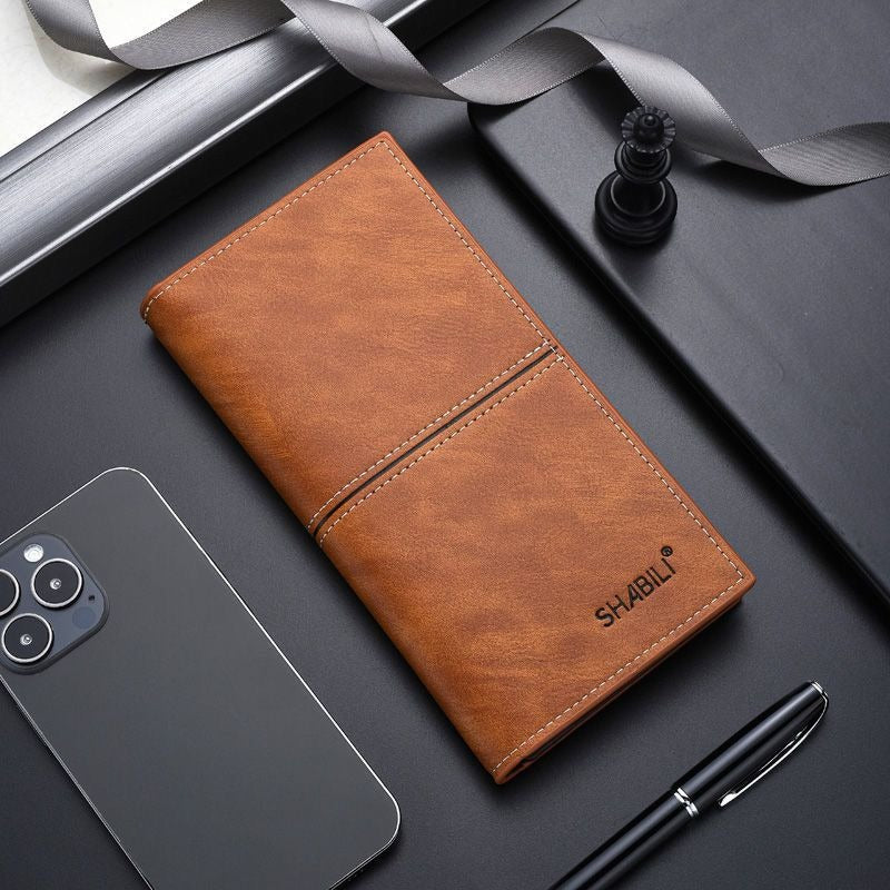 Long Bifold Leather Wallet for Men – Multi Card Holder Wallet with ID Window, Zipper Pocket & Cash Compartment | Slim PU Leather Purse
