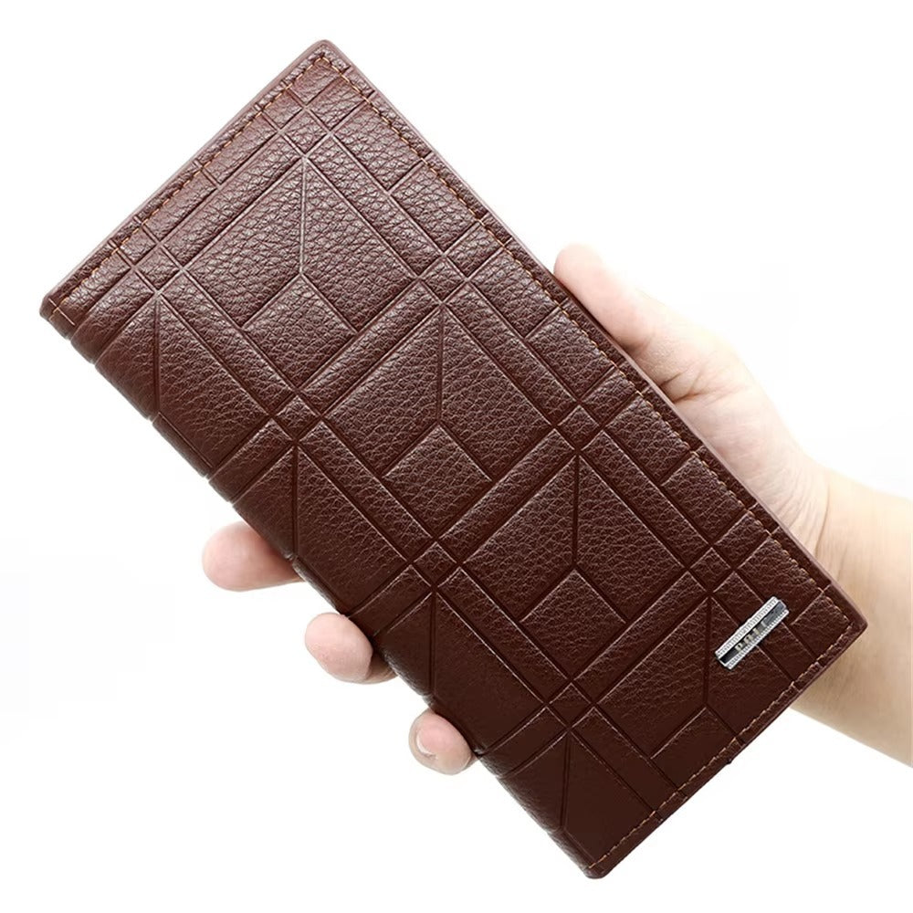 Long Bifold Leather Wallet for Men – Multi Card Holder Wallet with ID Window, Zipper Pocket & Cash Compartment | Slim PU Leather Purse