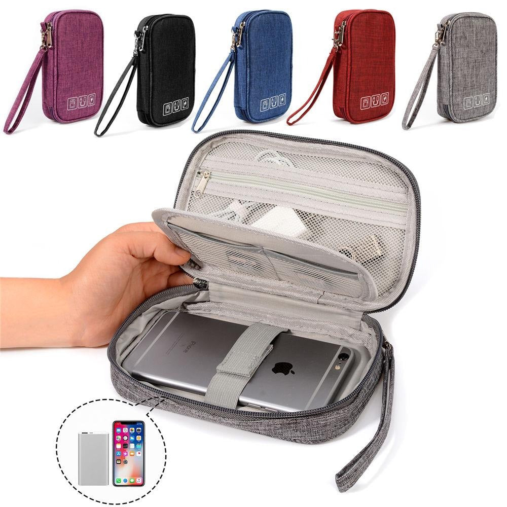 Electronics Travel Organizer Pouch – Waterproof Cable & Gadget Storage Bag with Wrist Strap | Portable Multi-Compartment Case for Charger, Power Bank & Accessories