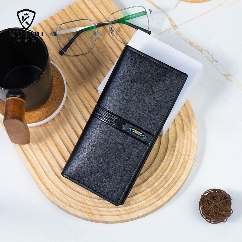 Long Bifold Leather Wallet for Men – Multi Card Holder Wallet with ID Window, Zipper Pocket & Cash Compartment | Slim PU Leather Purse